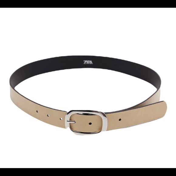 Zara Brown Taupe Beige Leather Belt Size 32 Womens Belt 100% Leather Cream New - Picture 3 of 14